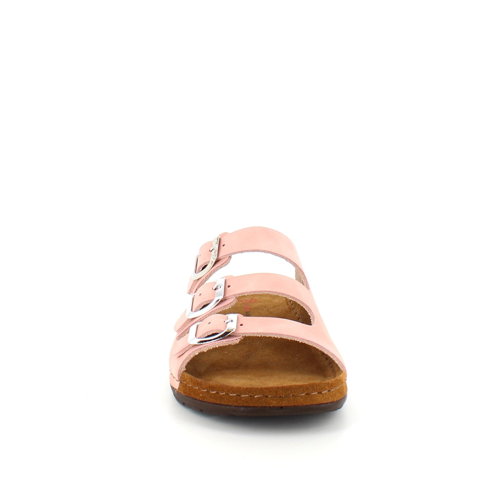 Rosa slip on sandal i skind med smalle remme