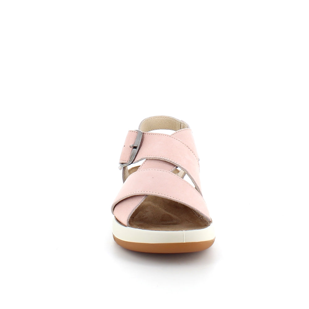 Elegant rosa sandal i skind med svangstøtte