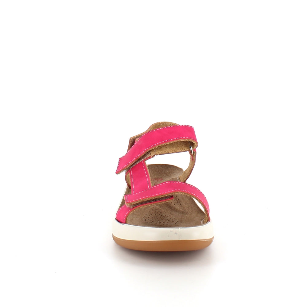 Pink skindsandal med tre justerbare remme og svangstøtte