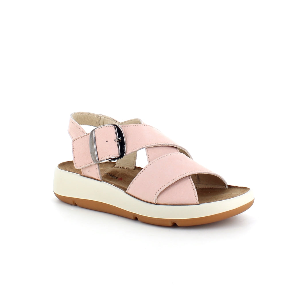 Elegant rosa sandal i skind med svangstøtte