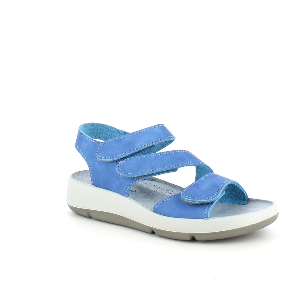 Elegant blå skindsandal med justerbare remme