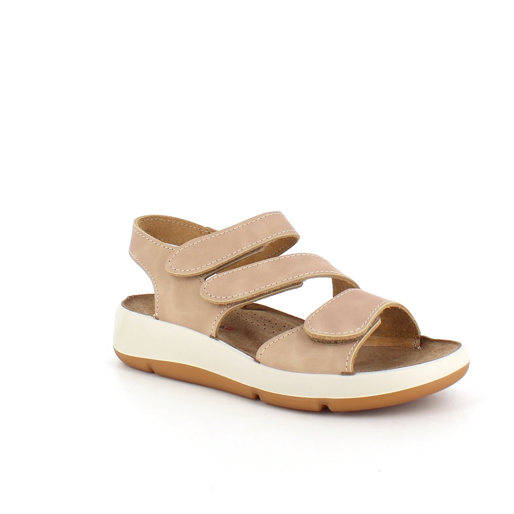 Elegant beige skindsandal med justerbare remme