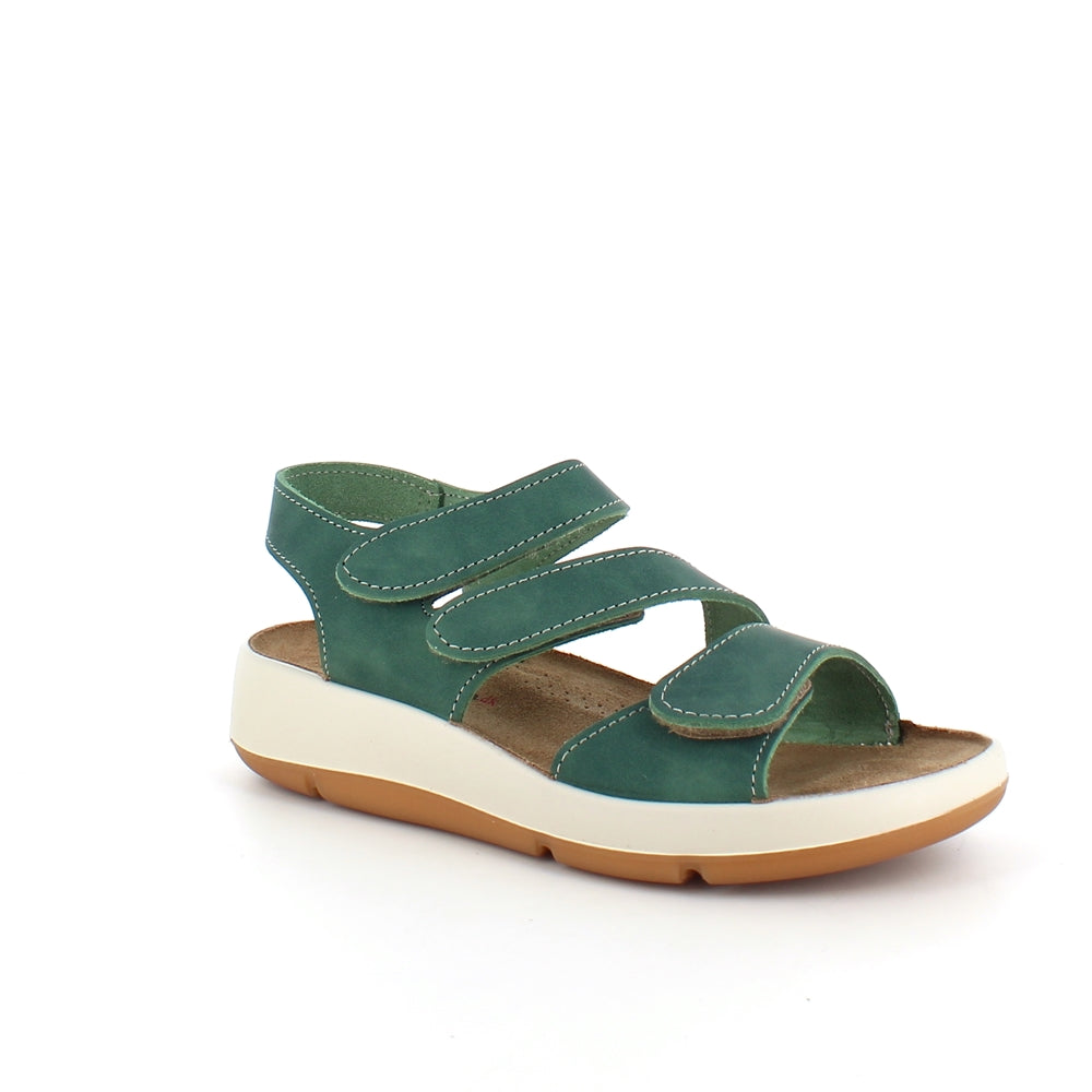 Elegant grøn skindsandal med justerbare remme