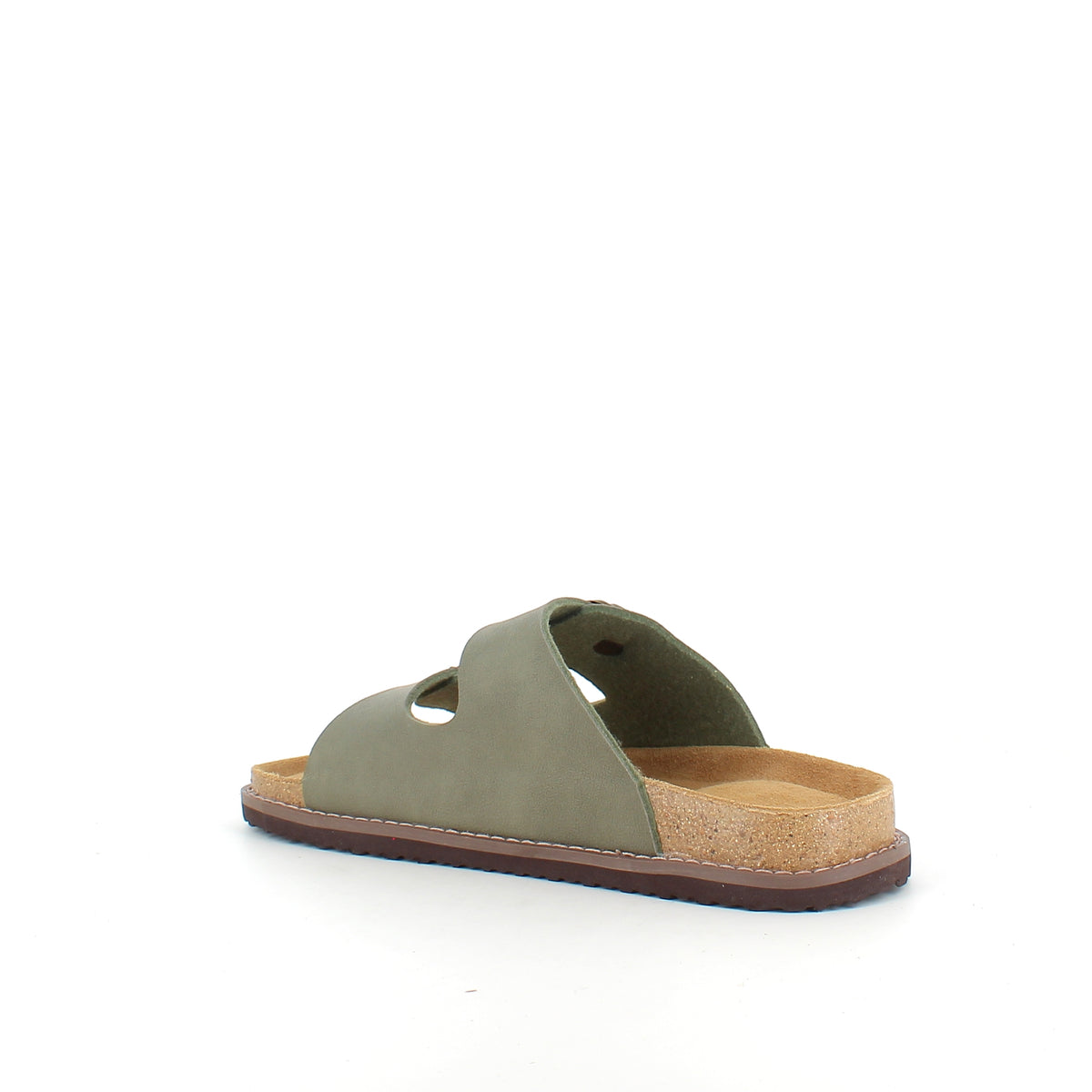 Slip on biosandal i kaki grøn – komfort & støtte med et roligt udtryk