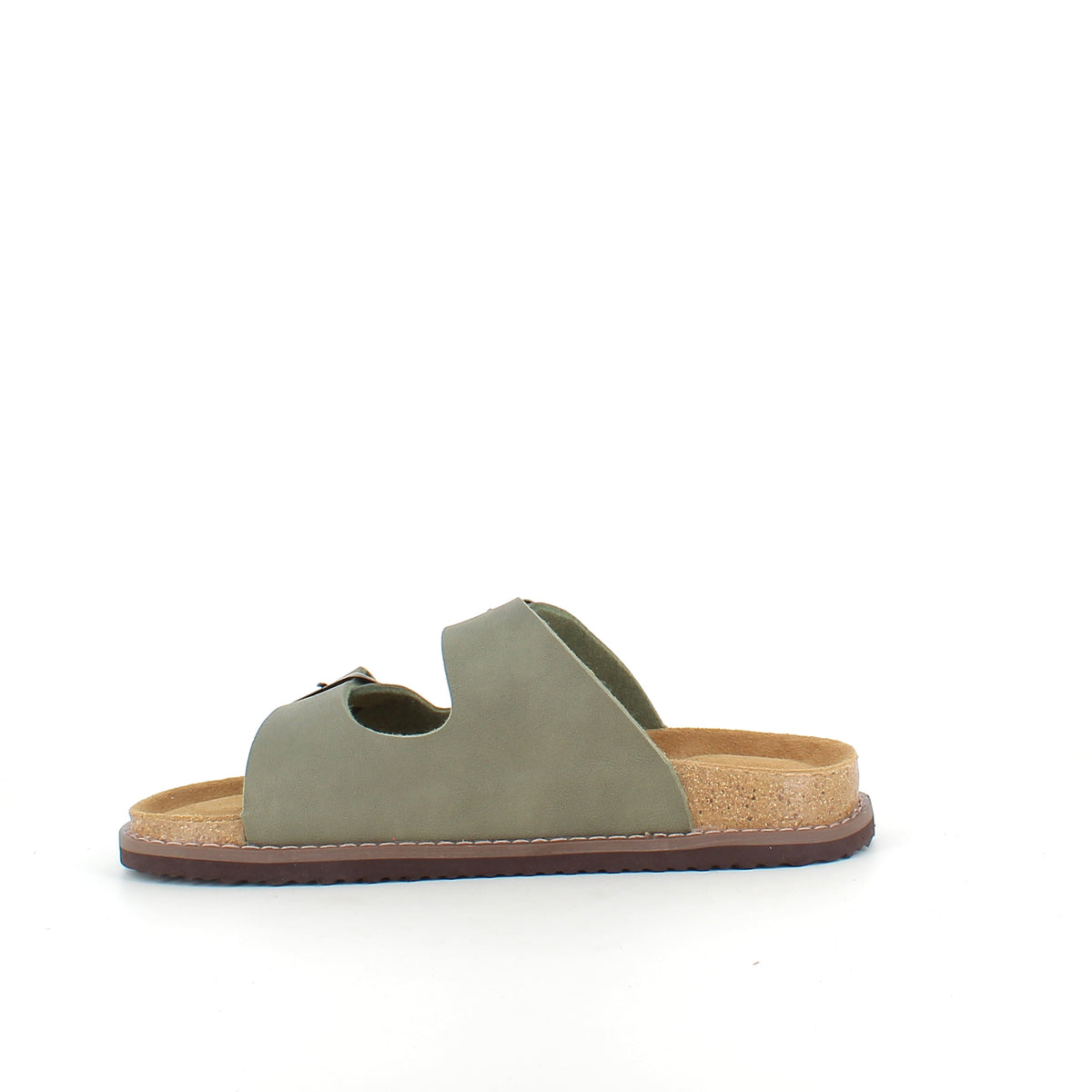 Slip on biosandal i kaki grøn – komfort & støtte med et roligt udtryk