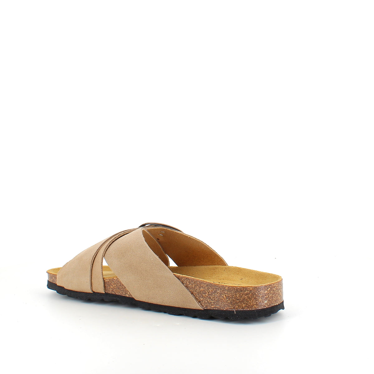 Lys brun slip on sandal i skind med dobbelt rem