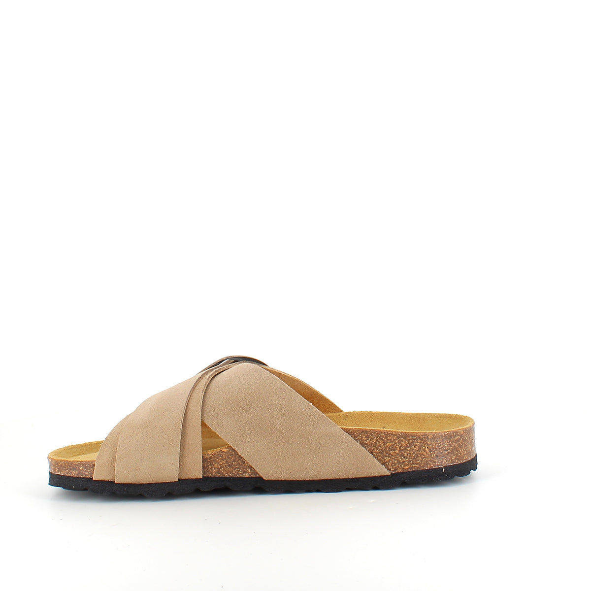 Lys brun slip on sandal i skind med dobbelt rem
