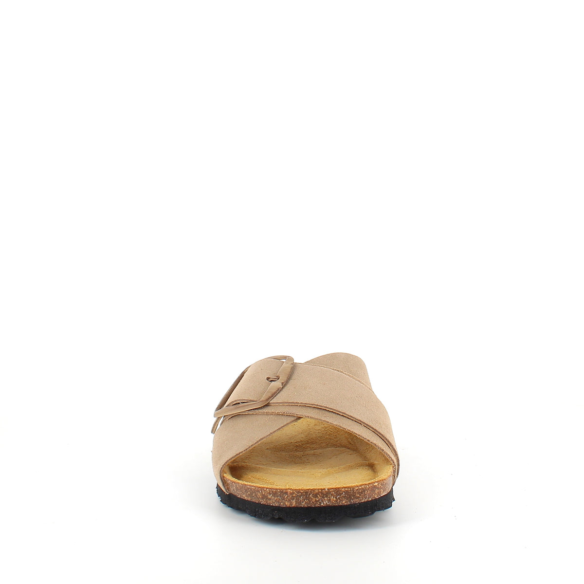 Lys brun slip on sandal i skind med dobbelt rem
