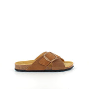 Brun slip on sandal med dobbelt rem, komfort og støtte