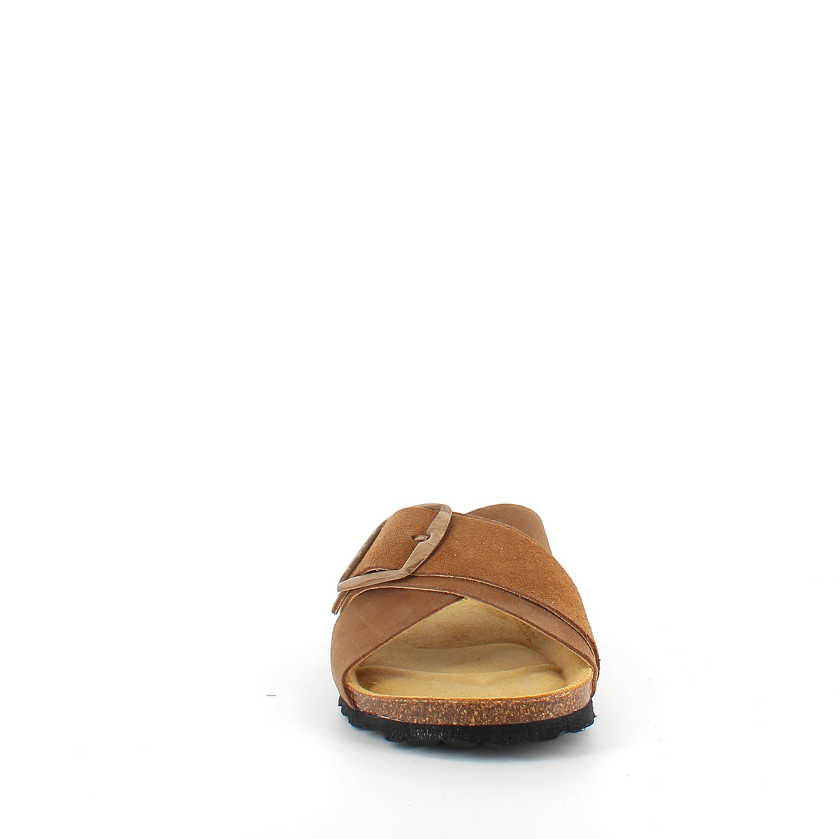 Brun slip on sandal med dobbelt rem