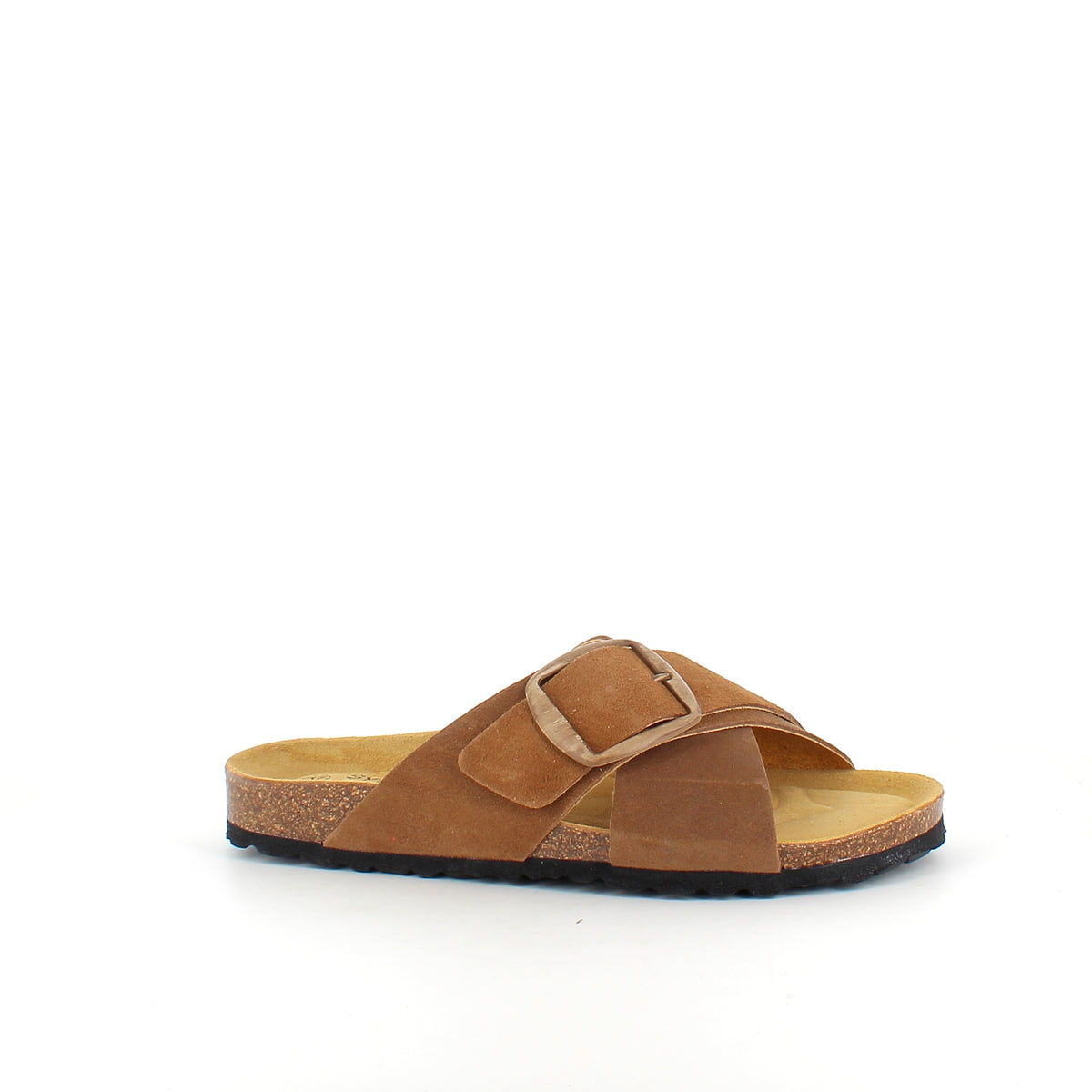 Brun slip on sandal med dobbelt rem