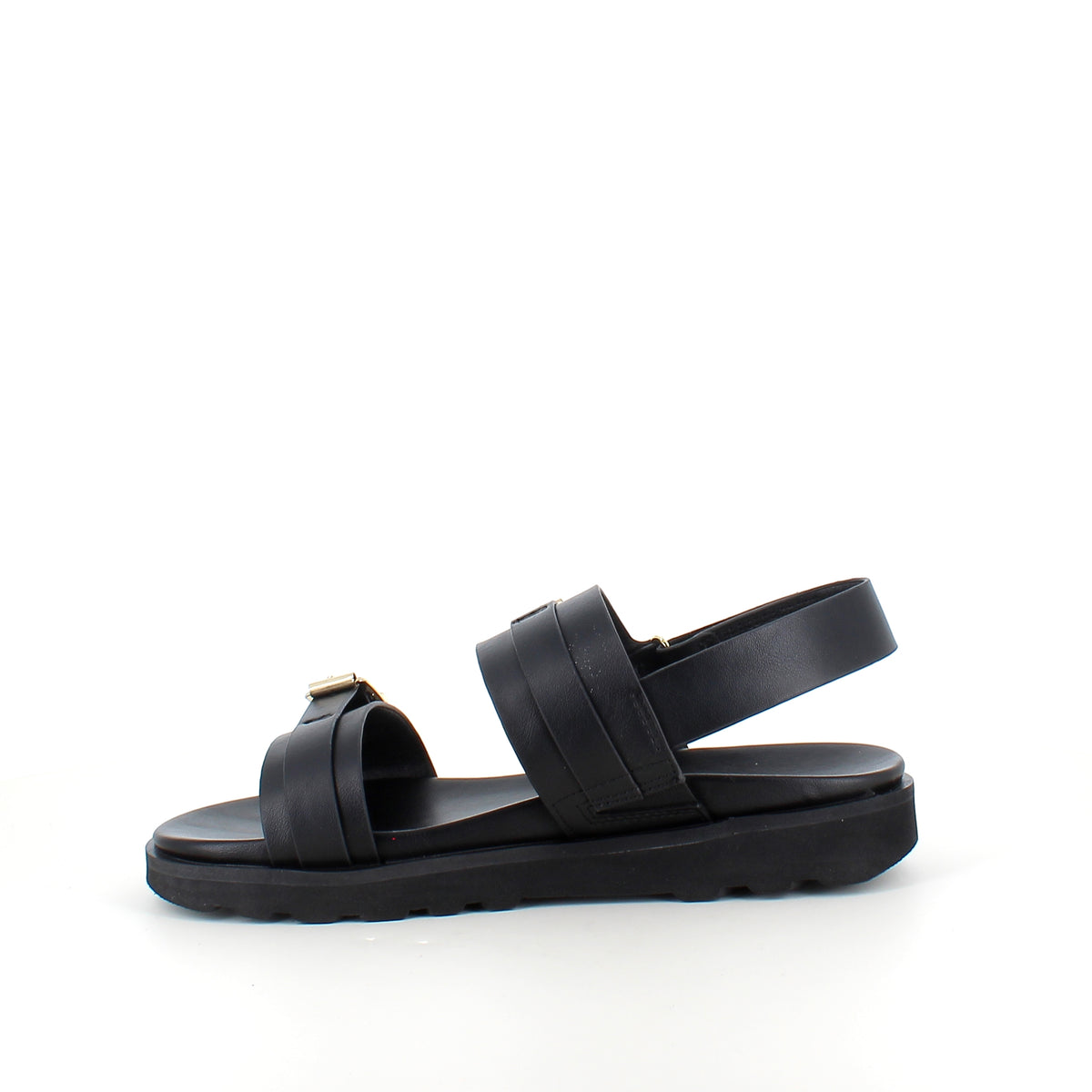 Sort sandal med spænder og hælrem – klassisk model