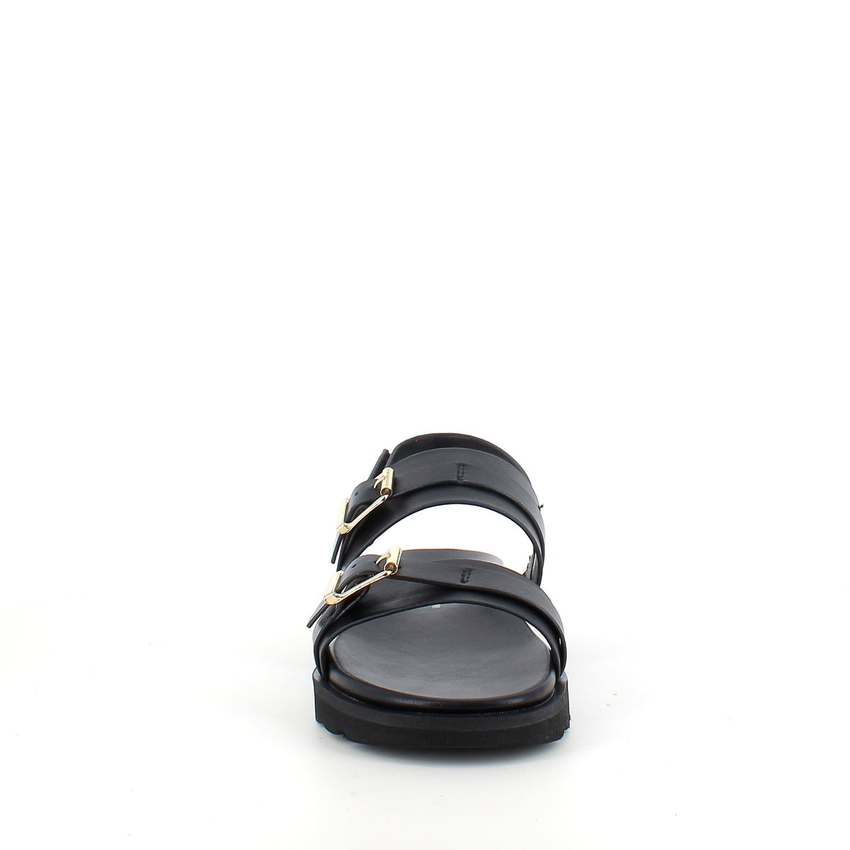 Sort sandal med spænder og hælrem – klassisk model