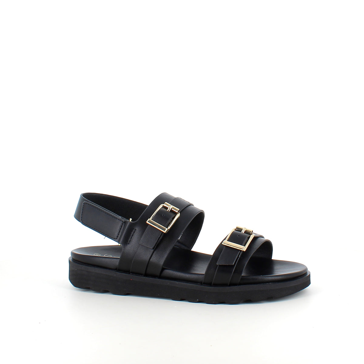 Sort sandal med spænder og hælrem – klassisk model