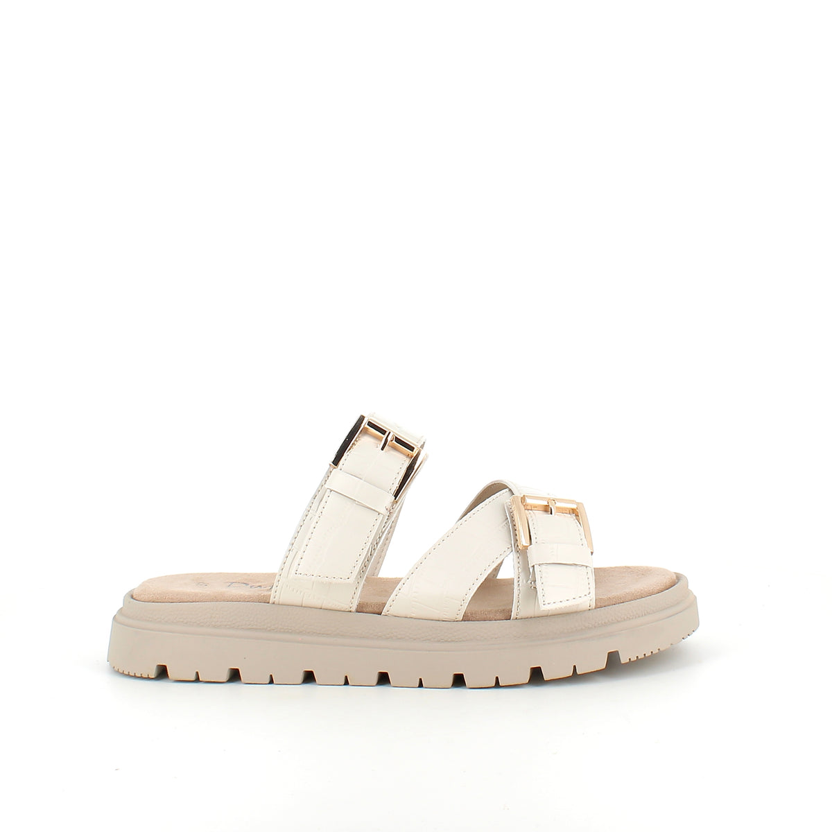 Beige Duffy sandal med justerbare remme og stabil sål
