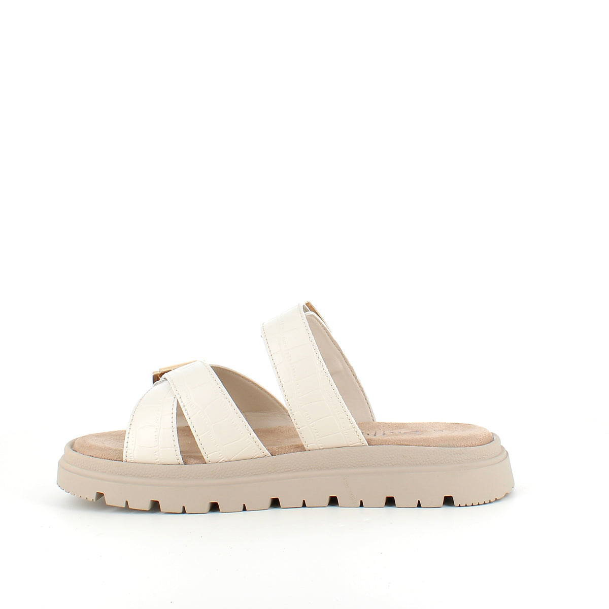 Beige komfortabel sandal med justerbare remme & stabil sål