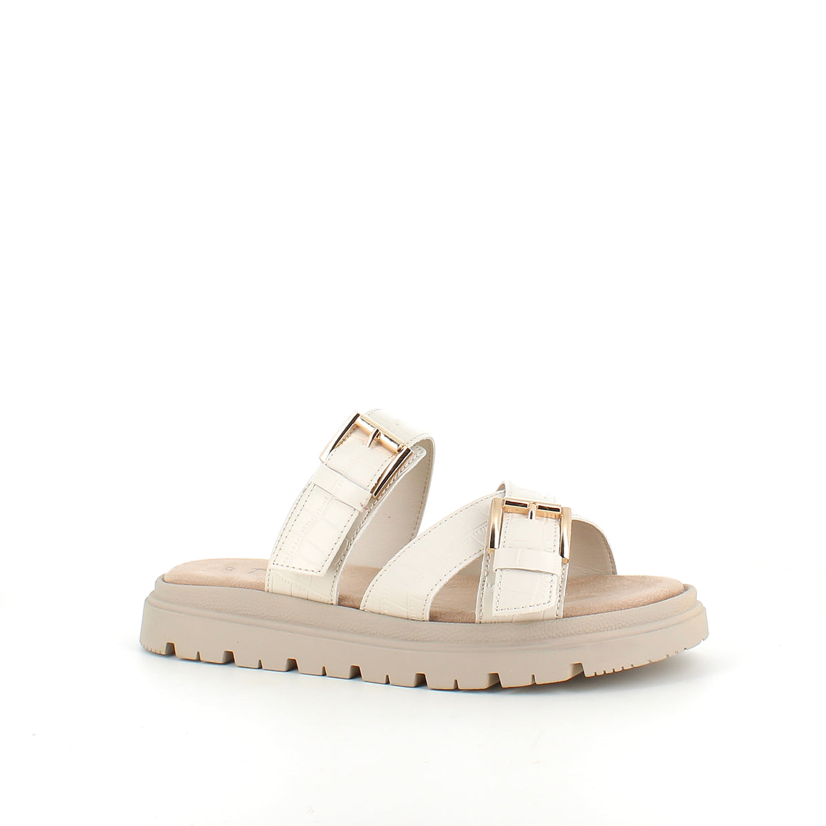 Beige komfortabel sandal med justerbare remme & stabil sål