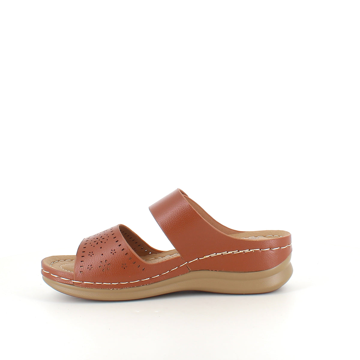 Brun slip on sandal med velcrorem – varm nuance & feminin silhuet
