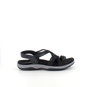 Sort sandal med elastikremme og blød skumsål