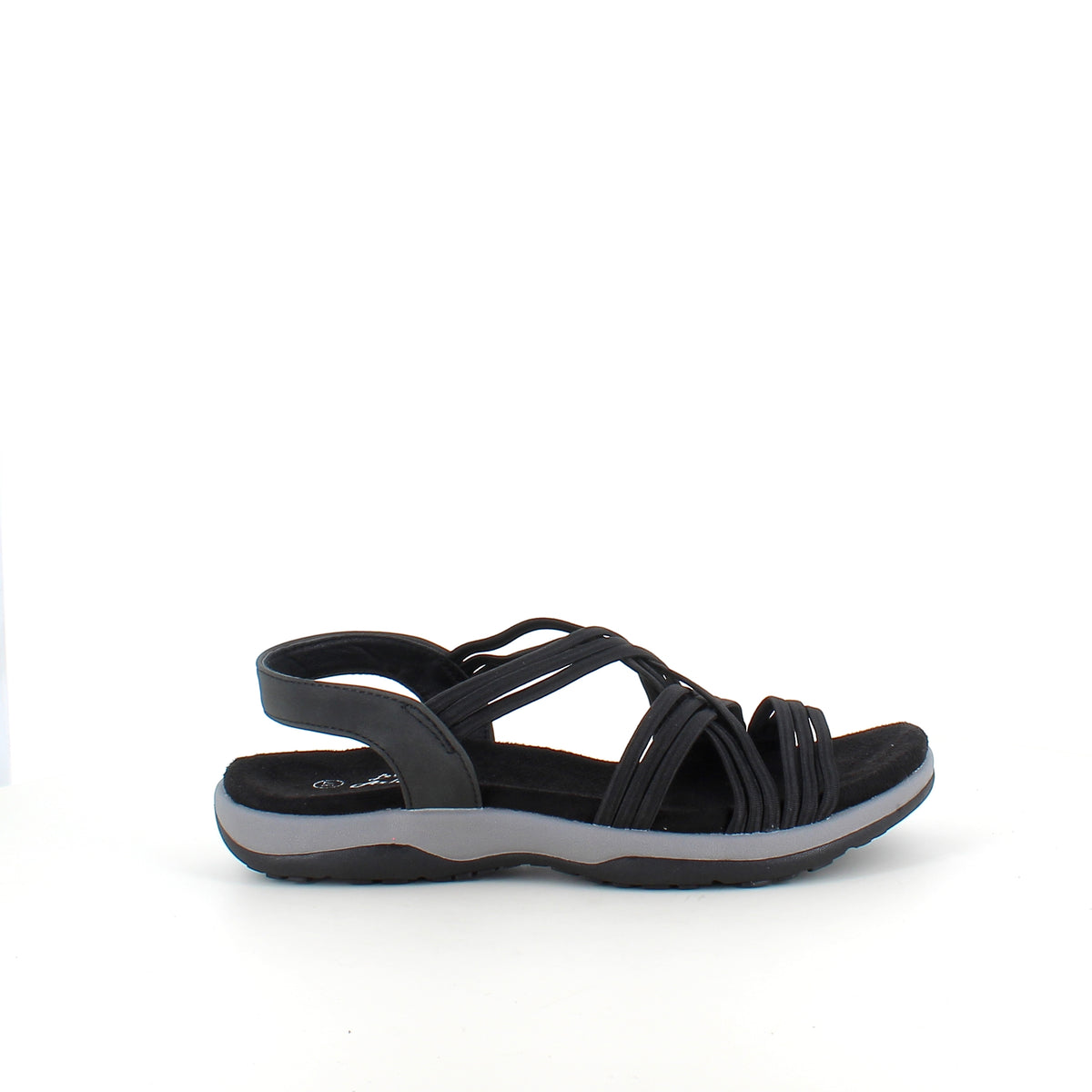 Sort sandal med elastikremme og blød skumsål