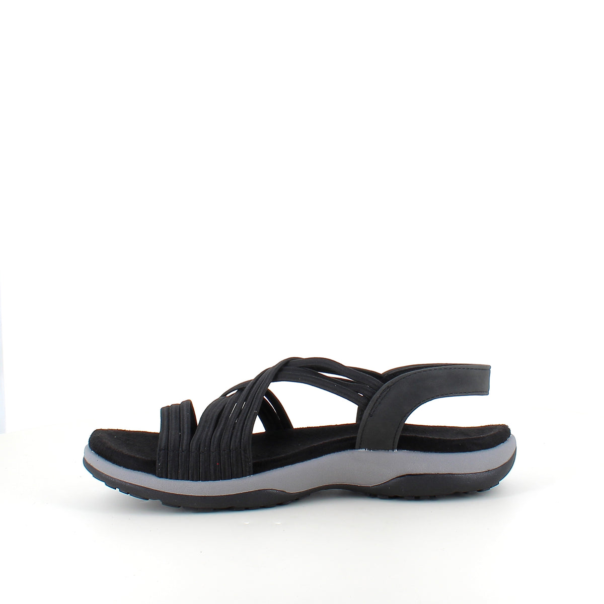 Sort sandal med elastikremme – klassisk model med blød skumsål