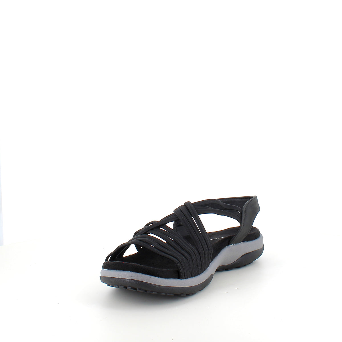 Sort sandal med elastikremme – klassisk model med blød skumsål
