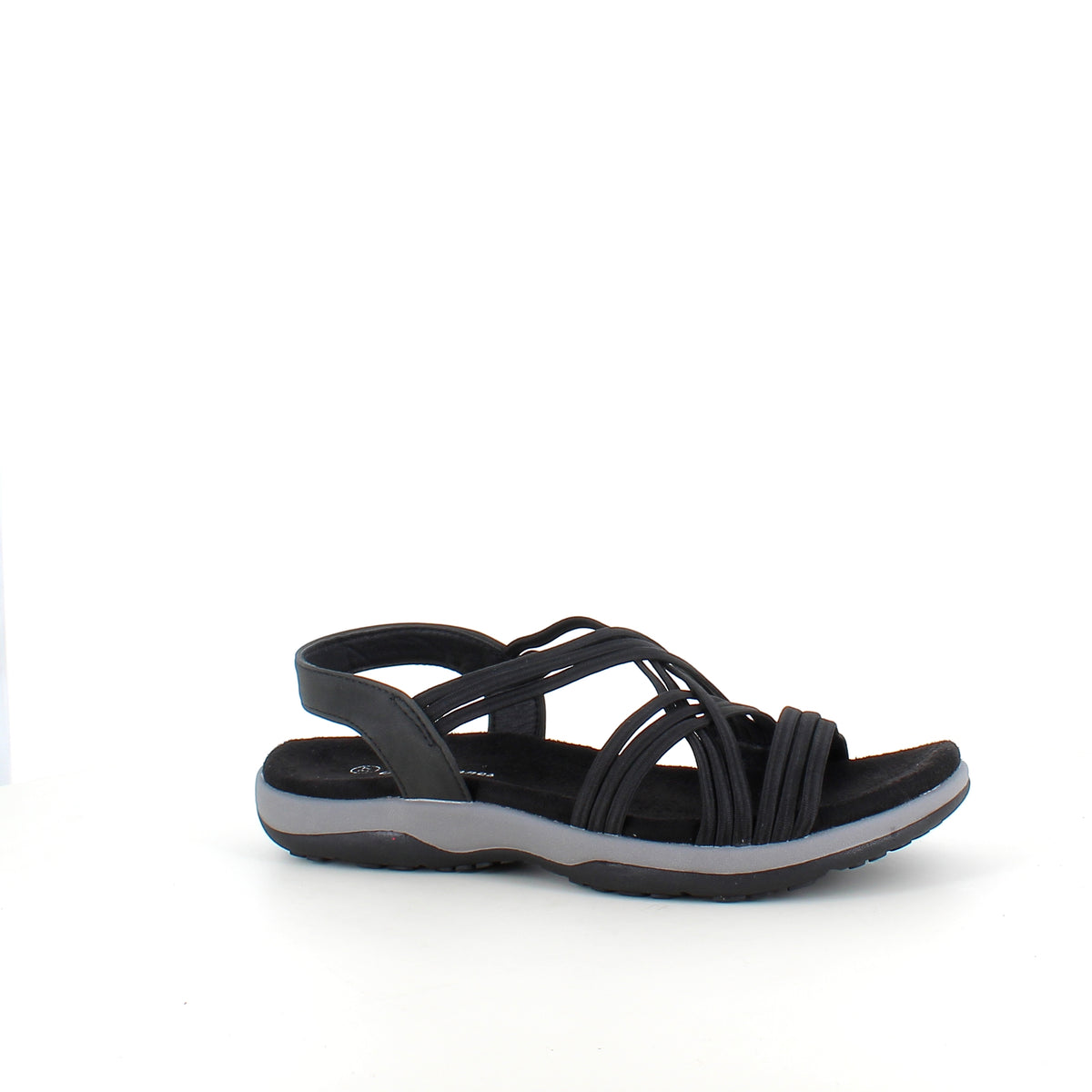 Sort sandal med elastikremme – klassisk model med blød skumsål