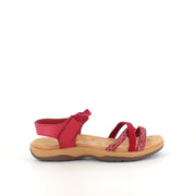 Rød sandal med elastikremme og velcro – feminin og fleksibel