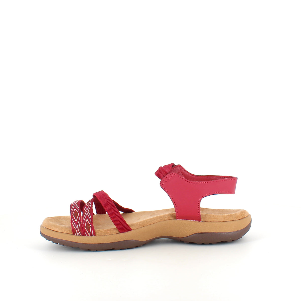 Rød sandal med elastikremme & velcro – feminin & fleksibel