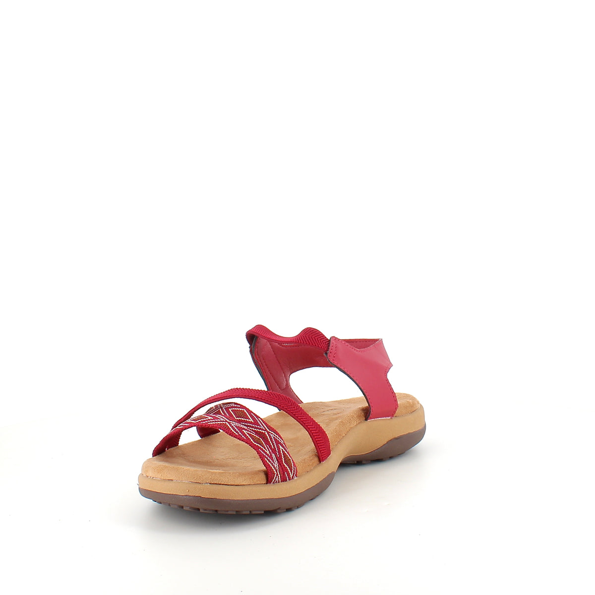 Rød sandal med elastikremme & velcro – feminin & fleksibel