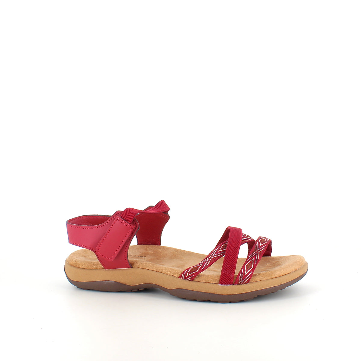 Rød sandal med elastikremme & velcro – feminin & fleksibel