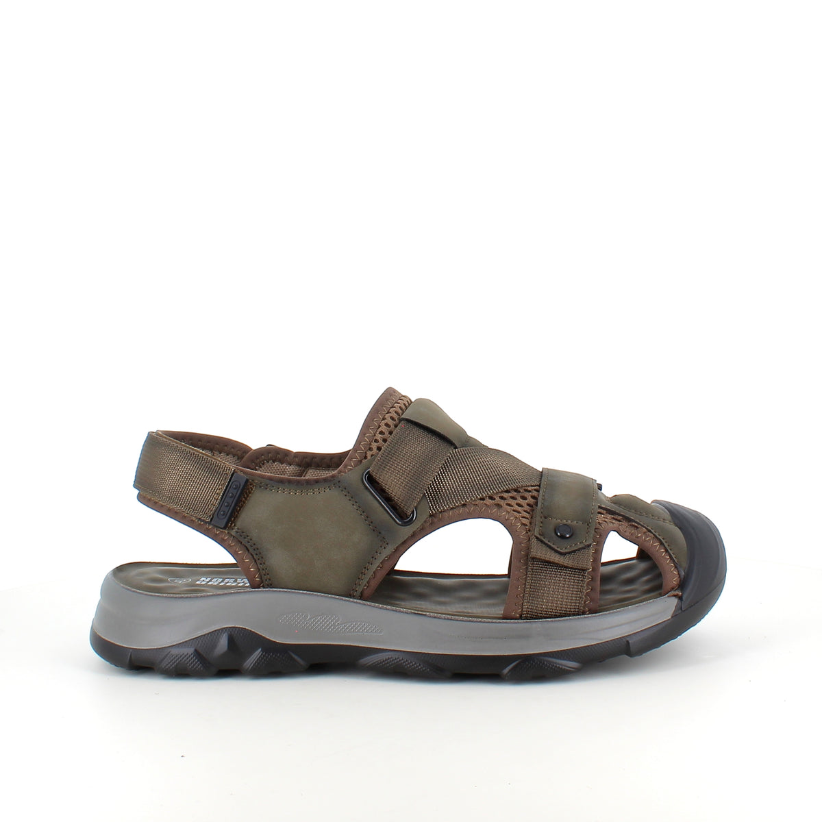 Lukket herresandal i mørkegrøn softshell med justerbare remme