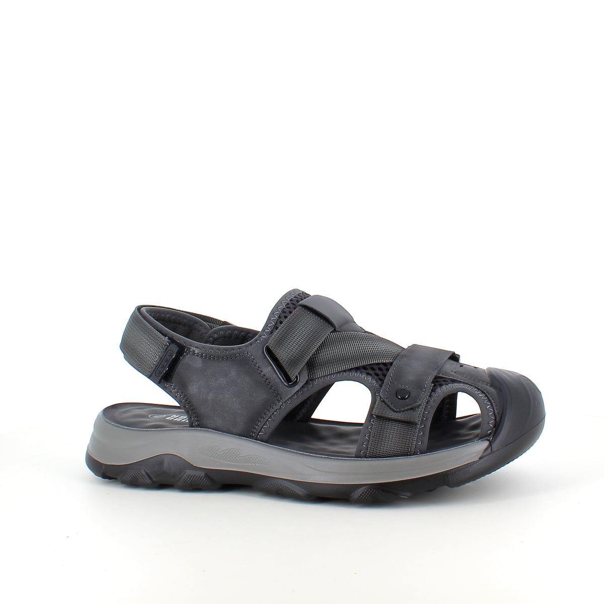 Lukket herresandal i softshell – mørkegrå sandal med justerbare remme
