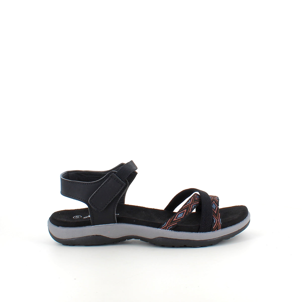 Sort sandal med elastikremme og velcro