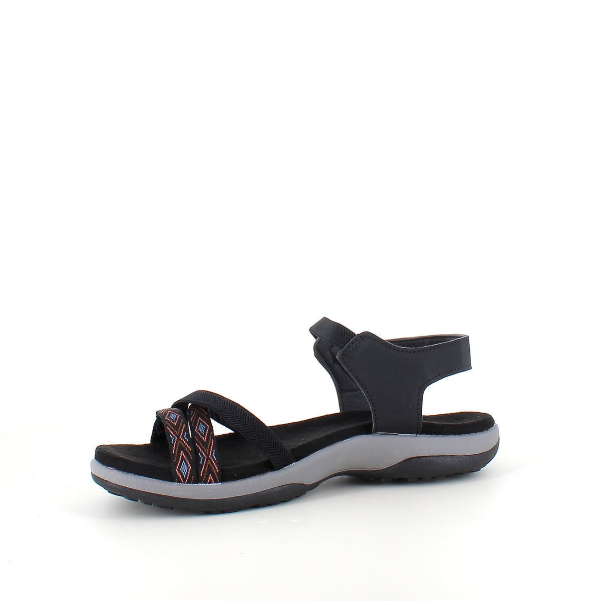 Sort sandal med elastikremme & velcro – klassisk & anvendelig