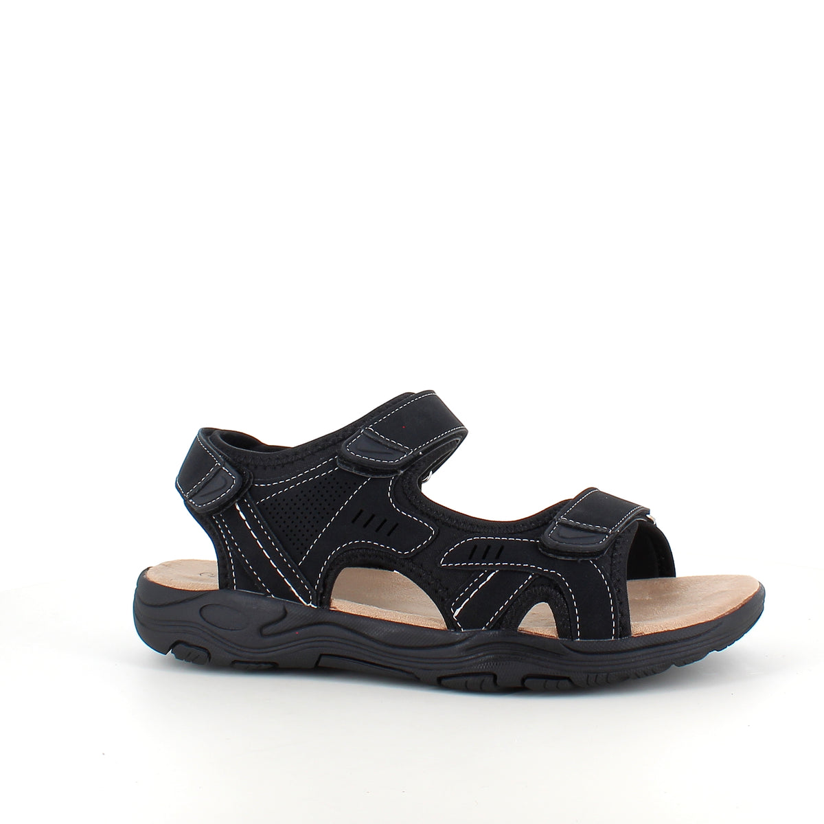 Herresandal med 3 velcroremme – sort sandal med god bredde