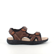Brun herresandal med 3 velcroremme og god bredde