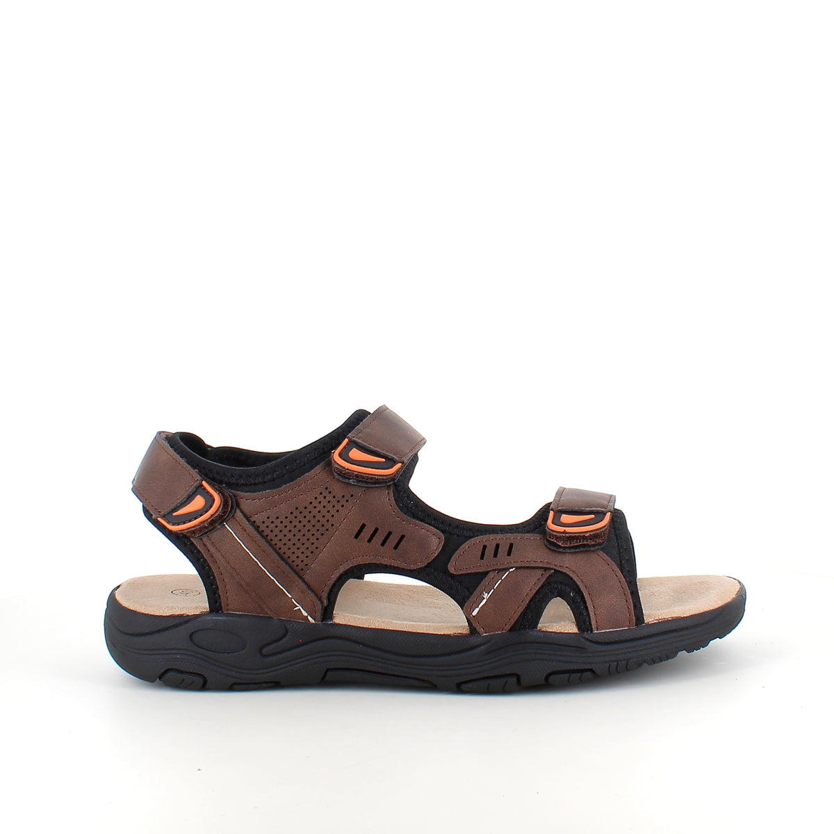 Brun herresandal med 3 velcroremme og god bredde