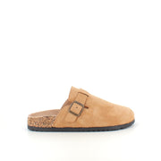 Lys brun slip on sandal i tekstil – let og naturlig model