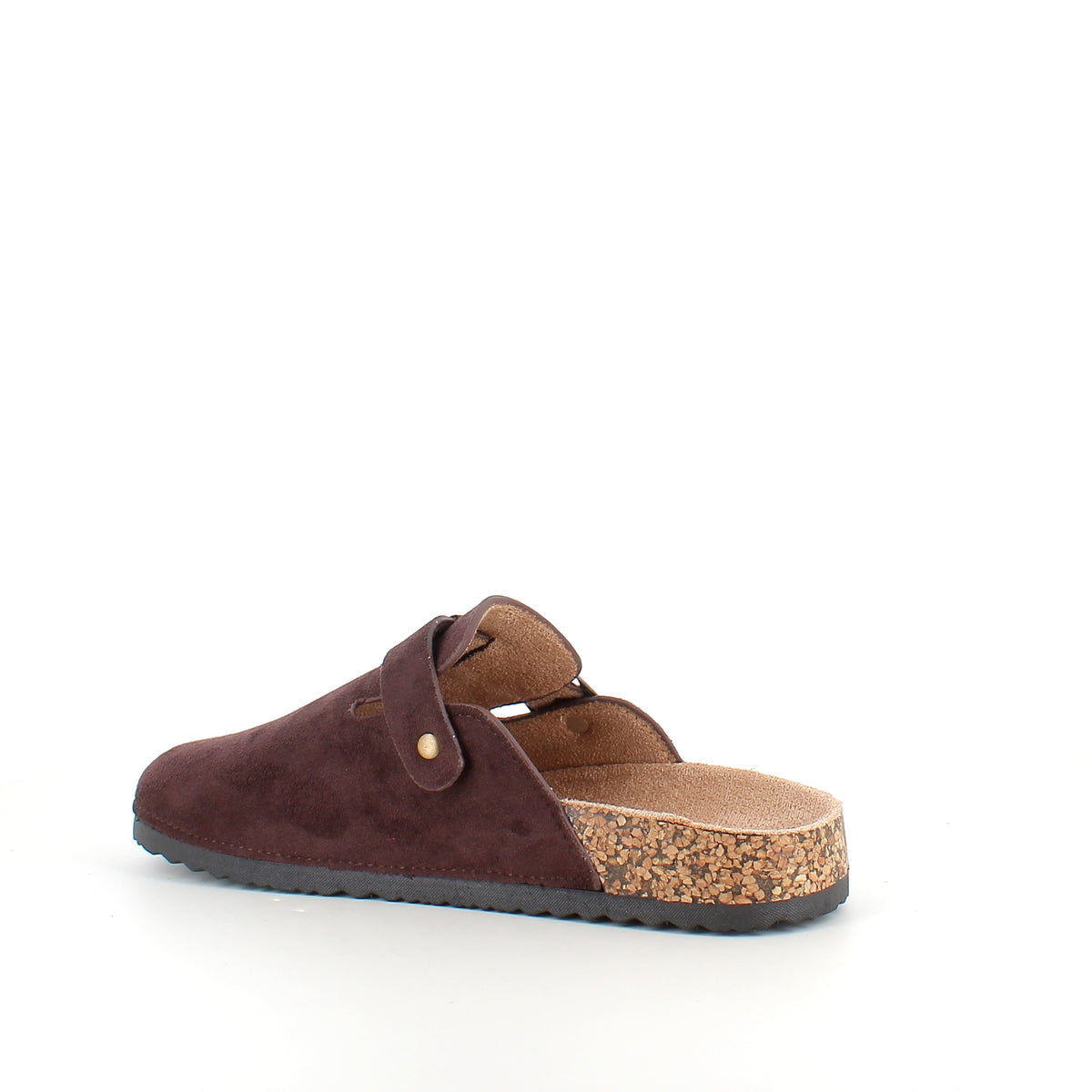 Mørkebrun slip on sandal i tekstil med justerbart spænde