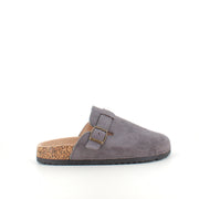 Grå slip on sandal i tekstil – enkel og stilren model