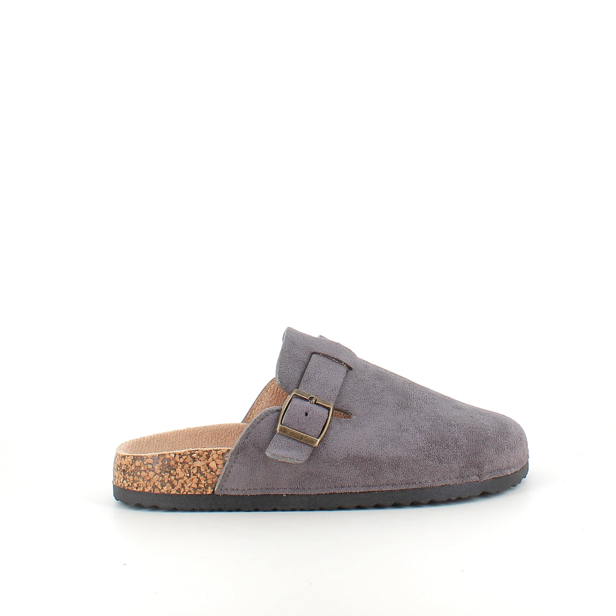 Grå slip on sandal i tekstil – enkel og stilren model