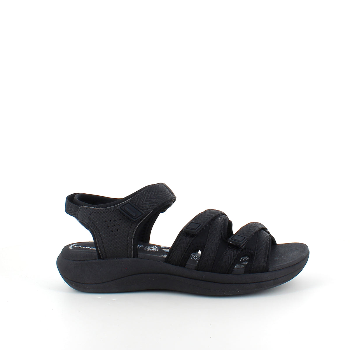 Clarks Cloudsteppers sandal i sort, let og stødabsorberende