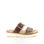 Brun Remonte slip on sandal med slangeskindsprint og udtagelig indersål