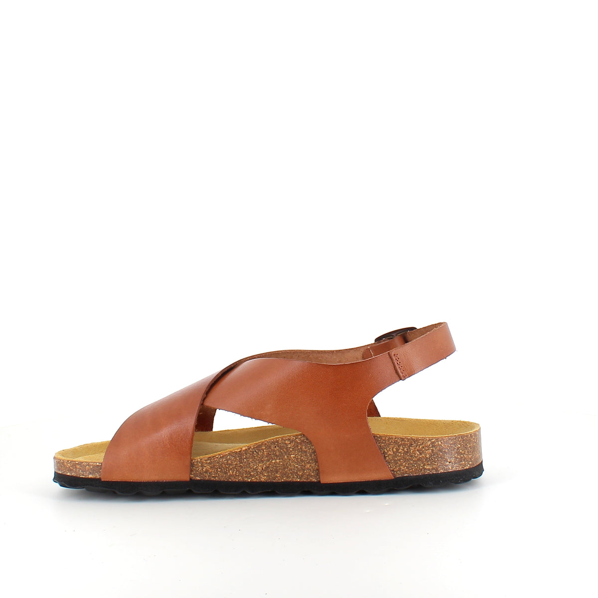 Brun sandal i glat skind med krydsremme & bagrem | Sygeplejebutikken