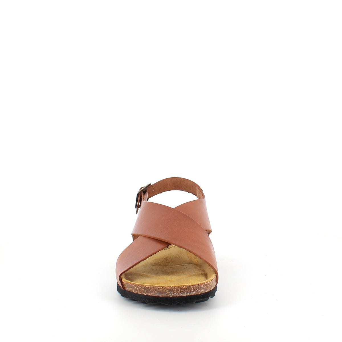 Brun sandal i glat skind med krydsremme & bagrem | Sygeplejebutikken