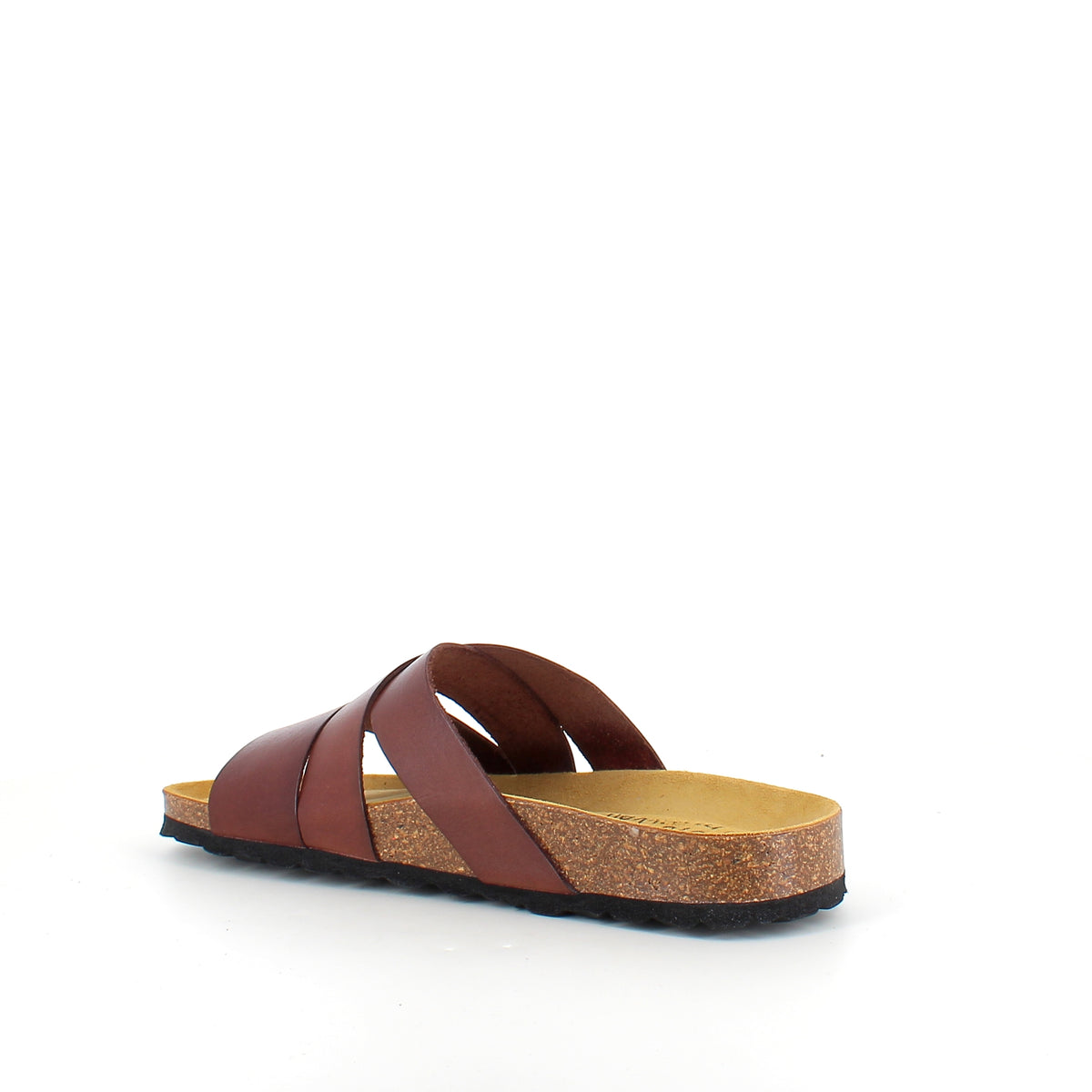 Slip on sandal i brun glat skind med krydsremme – komfort & støtte