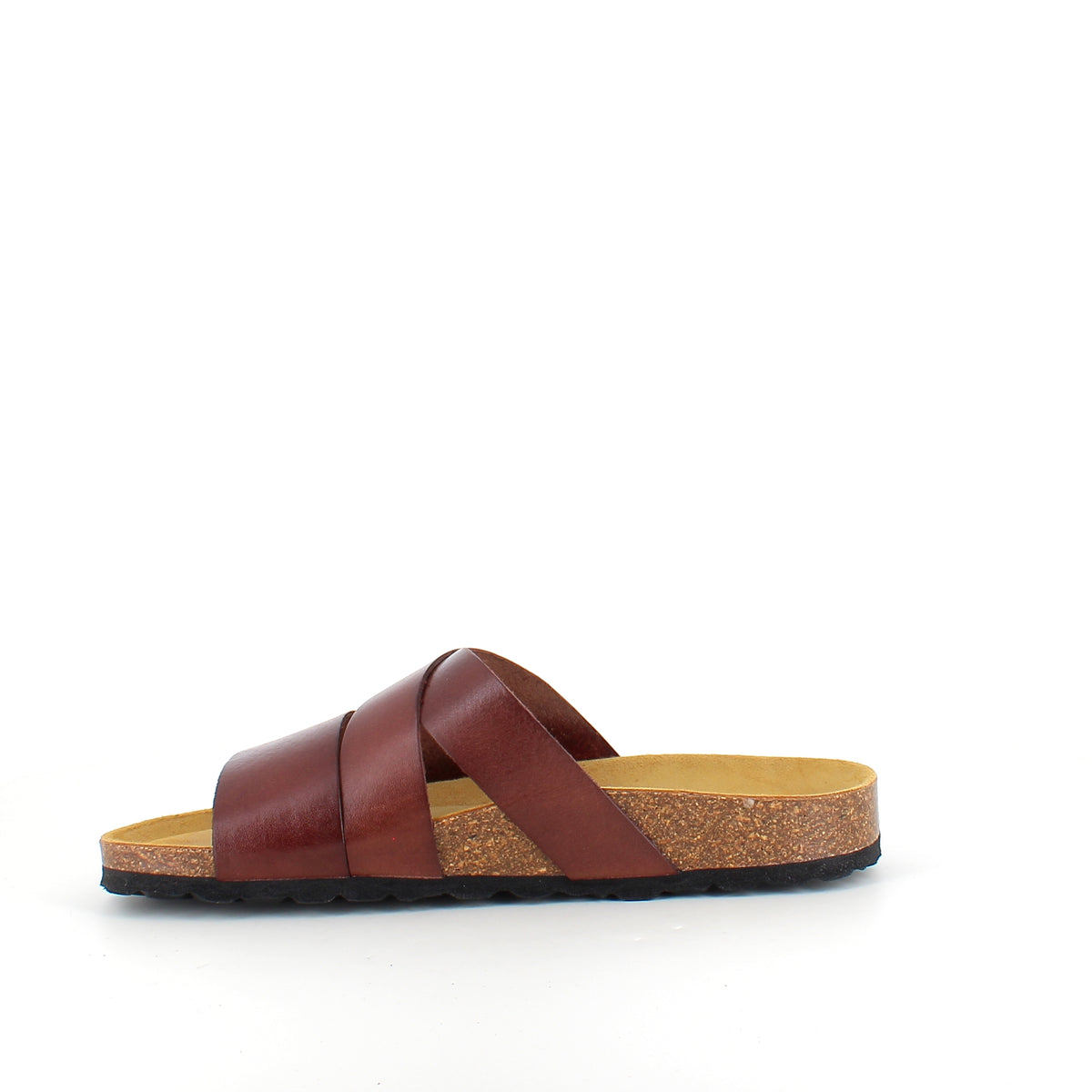 Slip on sandal i brun glat skind med krydsremme – komfort & støtte