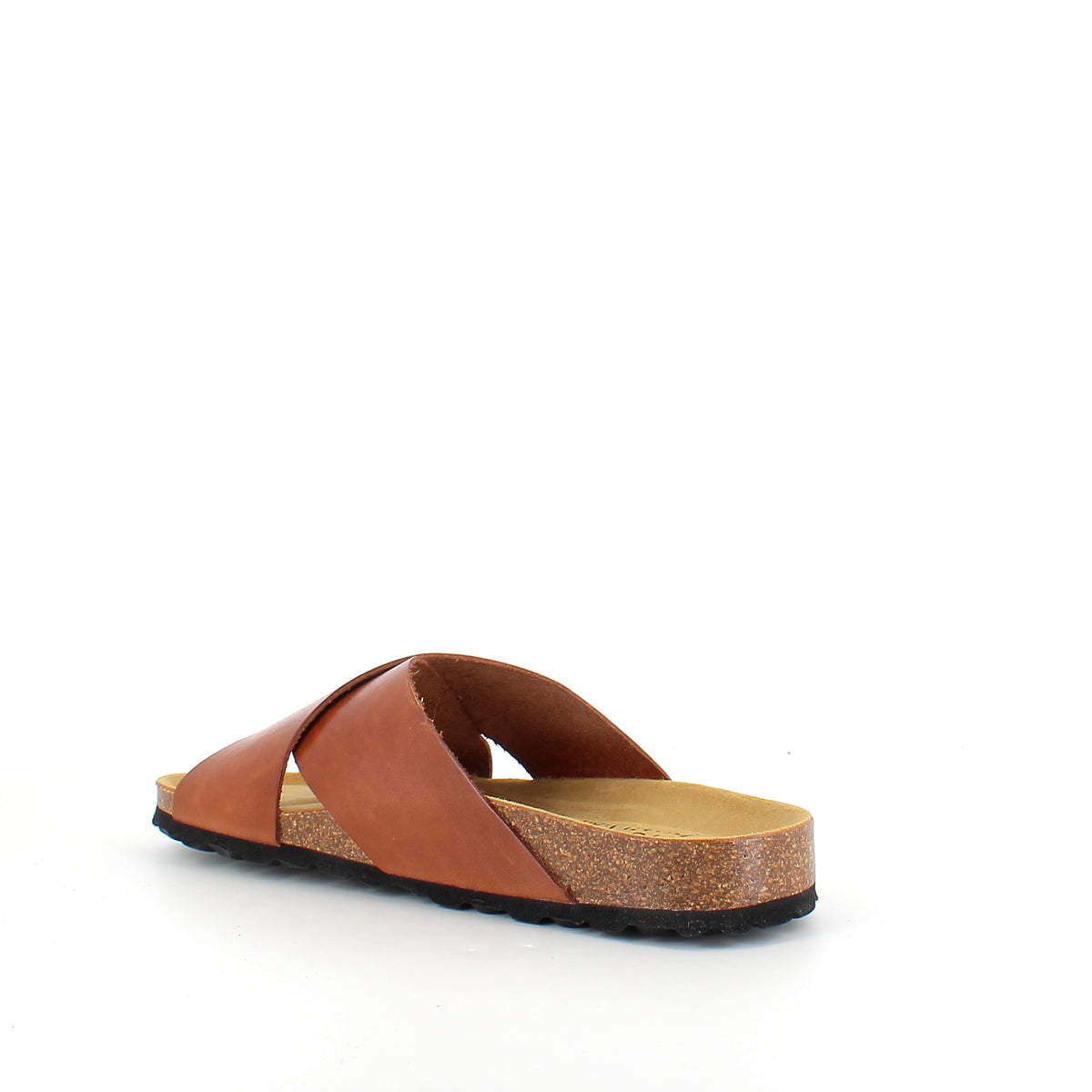 Brun slip on sandal i glat skind med krydsremme | Sygeplejebutikken