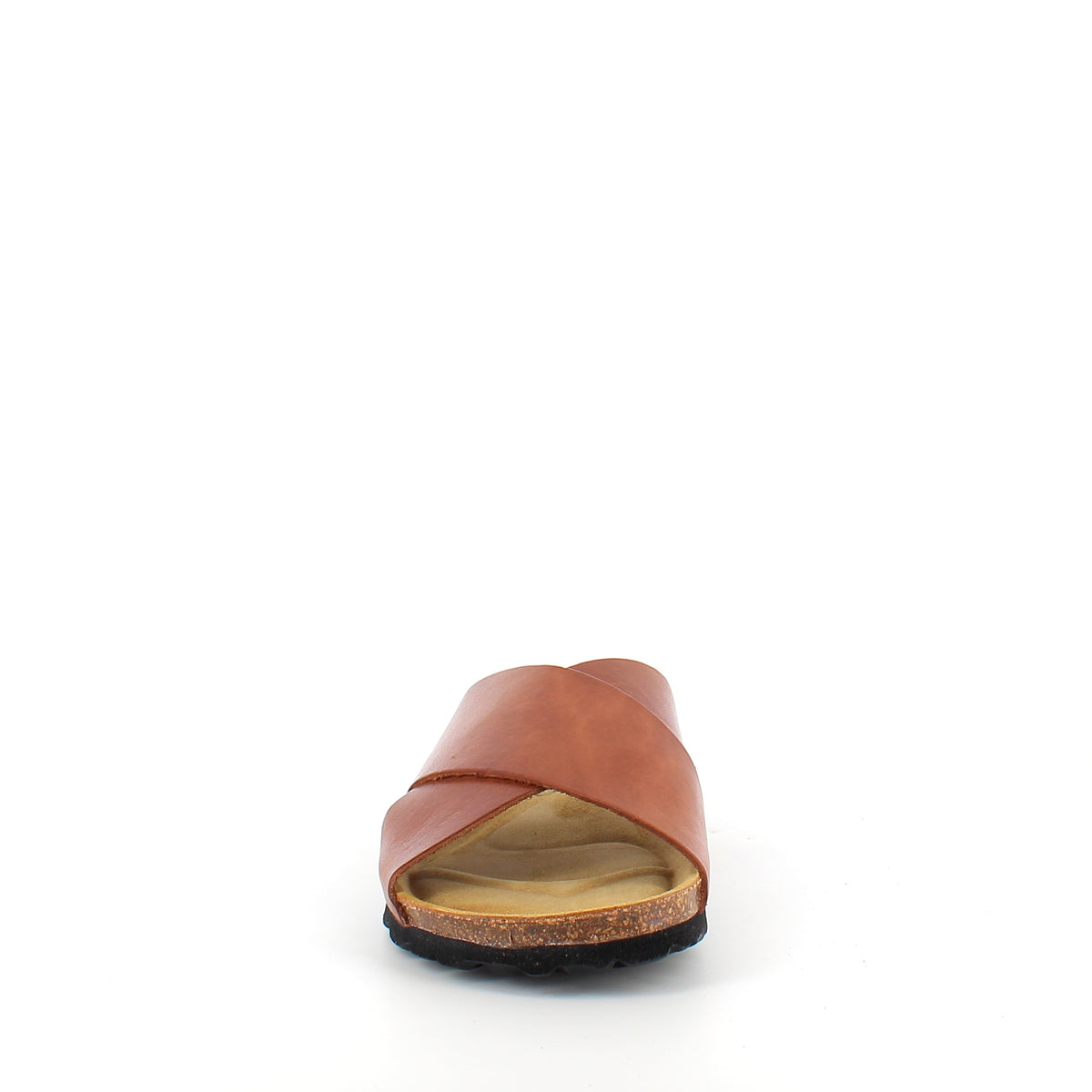 Brun slip on sandal i glat skind med krydsremme | Sygeplejebutikken